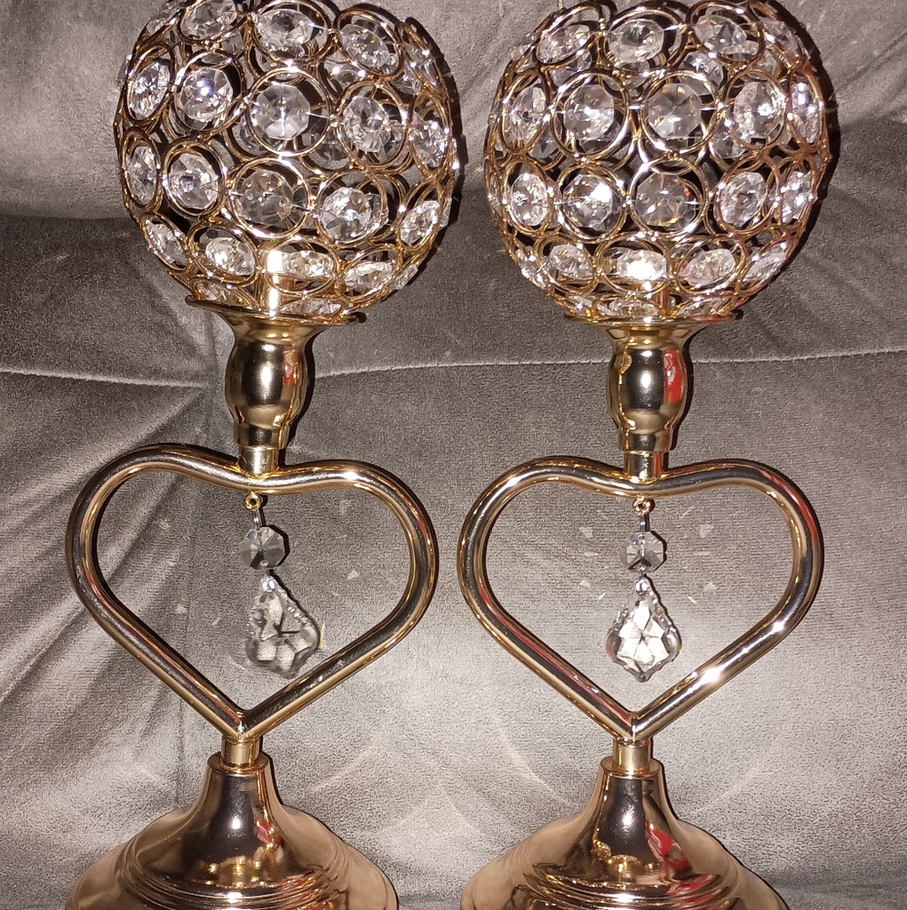 Gold crystal candle holders